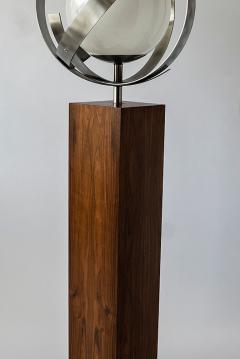 American Modern Rosewood Stainless Steel and Glass Floor Lamp - 4604978