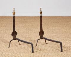 American Neoclassical Iron and Brass Andirons - 4205730