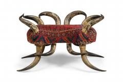 American Rustic Horn and Kilim Upholstered Chair Bench - 4667243