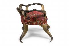 American Rustic Horn and Kilim Upholstered Chair Bench - 4667246