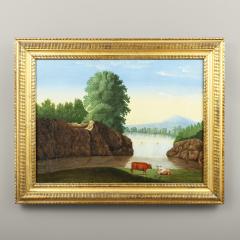 American School Landscape View of Two Cows and a Waterfall - 4533157