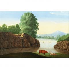 American School Landscape View of Two Cows and a Waterfall - 4533158