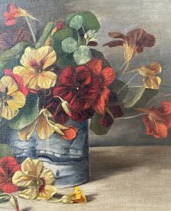 American School Nasturtiums in Blue Vase  - 4797327