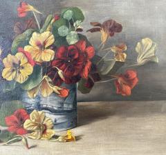 American School Nasturtiums in Blue Vase  - 4797329