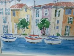 American School Watercolor of waterfront scene - 4523779