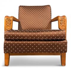 American Studio Craft Oak Lounge Chair with Thistle Carving Mid Century - 3681095