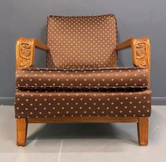 American Studio Craft Oak Lounge Chair with Thistle Carving Mid Century - 3681096