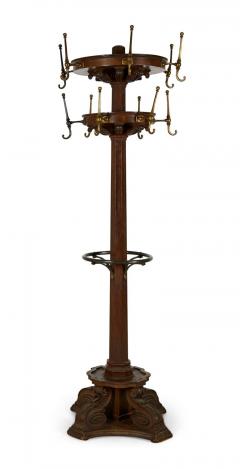 American Victorian Carved Oak and Brass Coat Hatrack - 4661952