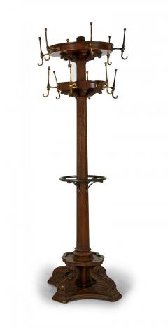American Victorian Carved Oak and Brass Coat Hatrack - 4661954