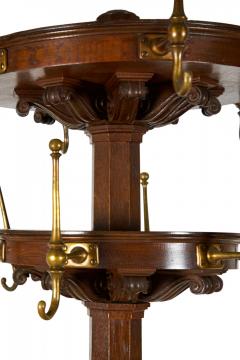 American Victorian Carved Oak and Brass Coat Hatrack - 4661955