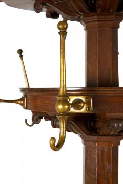 American Victorian Carved Oak and Brass Coat Hatrack - 4661957