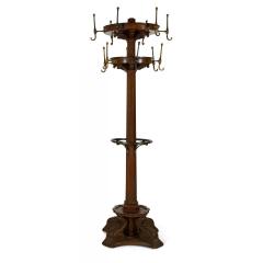 American Victorian Carved Oak and Brass Coat Hatrack - 4692506