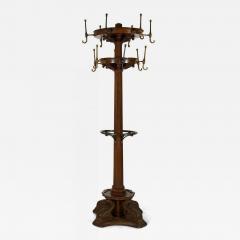 American Victorian Carved Oak and Brass Coat Hatrack - 4692542