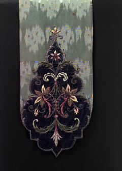 American Victorian Green Silk and Velvet Table Runner - 4200698