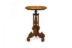 American Victorian Inlaid Circular Carved Wooden Plant Stand Side Table - 4170199