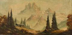 American Victorian Landscape Painting Of A House Up In The Mountains - 4539076