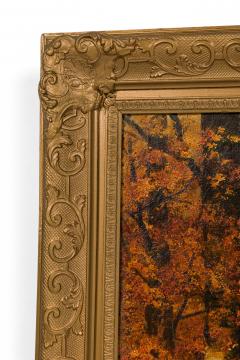 American Victorian Landscape Painting Of Autumn Trees Near A Lake - 4654085