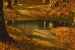American Victorian Landscape Painting Of Autumn Trees Near A Lake - 4654086