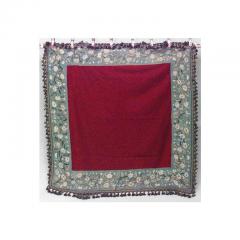 American Victorian Maroon and Blue Needlepoint Table Cover - 4661291