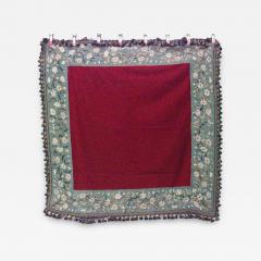 American Victorian Maroon and Blue Needlepoint Table Cover - 4692388