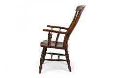 American Victorian Oak Slat Back Armchair with Shaped Seat and Turned Supports - 4672626