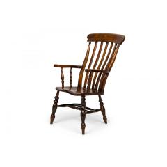 American Victorian Oak Slat Back Armchair with Shaped Seat and Turned Supports - 4735084
