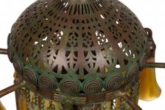 American Victorian Tiffany 8 Quezal Light Green Patinated Bronze Chandelier - 4625974