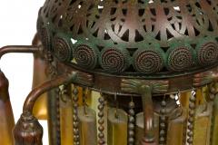 American Victorian Tiffany 8 Quezal Light Green Patinated Bronze Chandelier - 4625975