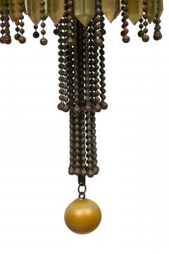 American Victorian Tiffany 8 Quezal Light Green Patinated Bronze Chandelier - 4625978