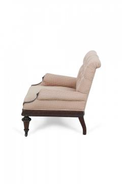American Victorian Tufted Upholstered Red and Beige Checkered Mahogany Armchair - 4169681