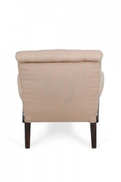 American Victorian Tufted Upholstered Red and Beige Checkered Mahogany Armchair - 4169683