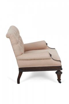 American Victorian Tufted Upholstered Red and Beige Checkered Mahogany Armchair - 4169685