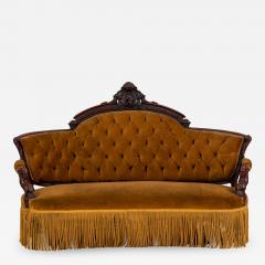 American Victorian Walnut Gold Upholstered Settee - 1421387