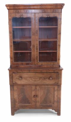 American Victorian Walnut Secretary Glass Front Cabinet - 2798776