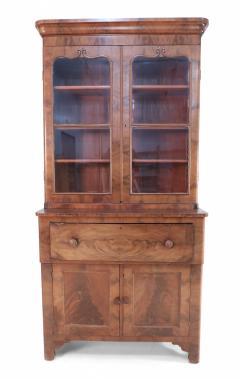 American Victorian Walnut Secretary Glass Front Cabinet - 2798780