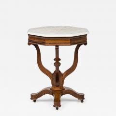 American Victorian White Marble Topped Octagonal Rosewood End Side Table - 4186243