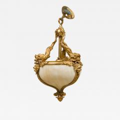 American Victorian bronze dore hanging lantern with 3 dolphins - 4649553