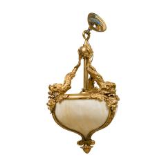 American Victorian bronze dore hanging lantern with 3 dolphins - 4649554