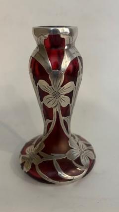American Victorian cranberry glass and silver overlay bud vase - 4671867