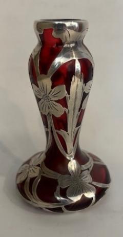 American Victorian cranberry glass and silver overlay bud vase - 4671868