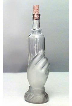 American Victorian glass decanter of hand holding small bottle - 4670339