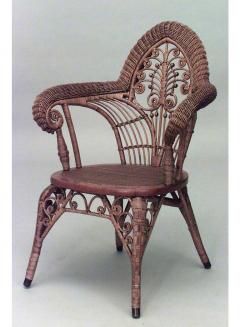American Victorian natural wicker arm chair with woven roll arms - 4656859