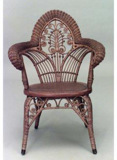 American Victorian natural wicker arm chair with woven roll arms - 4656860
