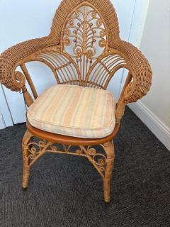 American Victorian natural wicker arm chair with woven roll arms - 4656861