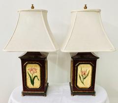 American Wooden Table Lamp with Floral Decoration a Pair - 1553430