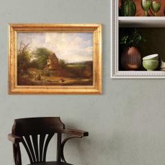 American painting countryside landscape signed and dated 1854 - 3921471