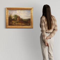 American painting countryside landscape signed and dated 1854 - 3921475