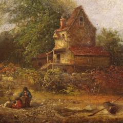 American painting countryside landscape signed and dated 1854 - 3921479