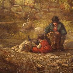 American painting countryside landscape signed and dated 1854 - 3921481