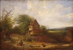American painting countryside landscape signed and dated 1854 - 3923043